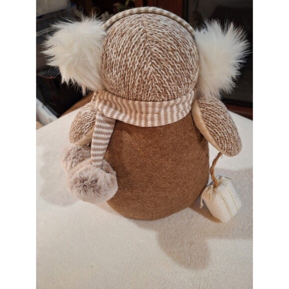 Penguin Plush Stuffed Scarf Ear Muffs Decor Only, Beige & White Beautiful 15" - Picture 2 of 12